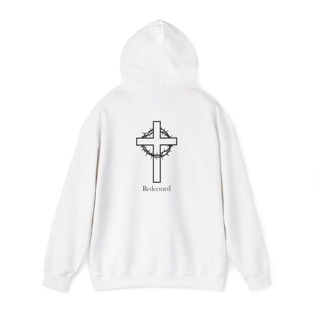 Redeemed Cross Hoodie — Minimal Christian Faith Sweatshirt